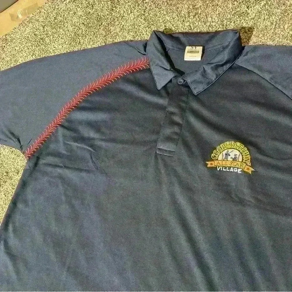 Cooperstown All Star Village Men 2XL Polo Shirt Baseball Red Stitch Navy - Picture 2 of 9